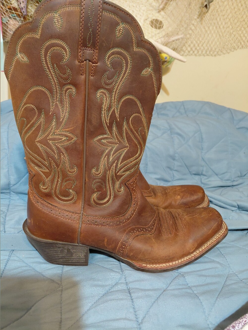 Ariat Legend Brown Turquoise Trim Cowboy Cowgirl Boots 10001053 15834 size 9 B